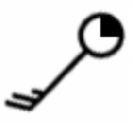 <p>This symbol looks like a key and tells you the direction the wind is coming and going as well as how fast its moving, also telling you the cloud coverage for the day.</p>