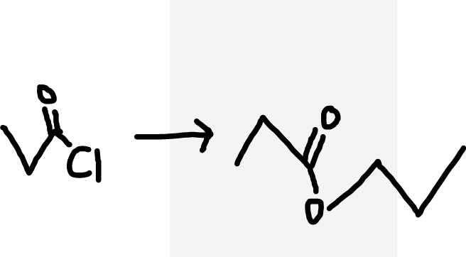 <p>Acyl chloride to ester</p>