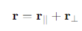 <ul><li><p>r∣∣​ is parallel to the axis of rotation</p></li><li><p>r⊥​ is perpendicular to the axis of rotation.</p></li></ul><p></p>