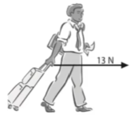 The person pulls the suitcase with a horizontal force of 13N for 110m. 

Calculate the work done on the suitcase by the person.