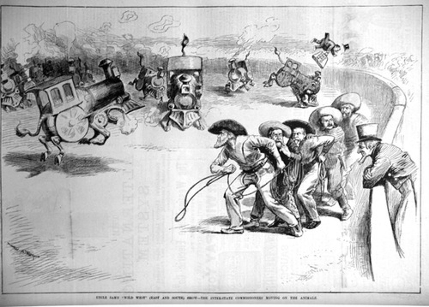 <p>Small businesses and farmers became angry at railroads because they paid high rate but large corporations paid lower rates Ruled only the government could regulate interstate commerce. This created the Interstate Commerce Commission, which banned pools (large corporations or people work together to set up artificial prices)</p>