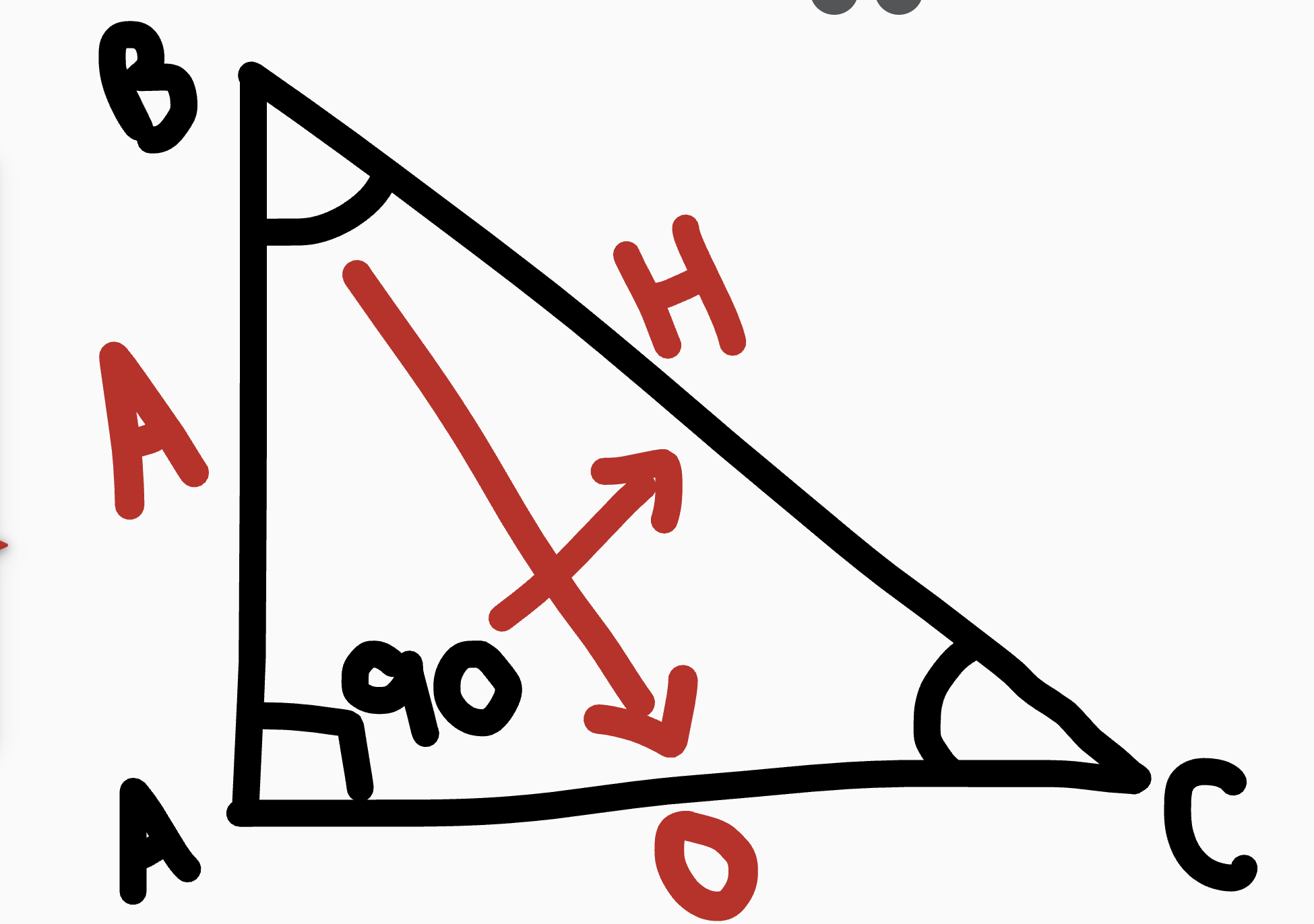 <p>hypotenuse is across from the 90 degree angle</p><p>Adjacent is next to theta (the reference angle)</p><p>Opposite is across from reference angle</p>