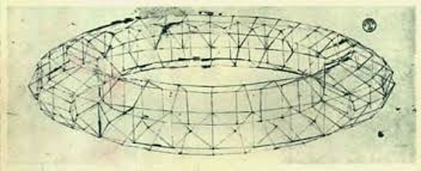<p>a doughnut-shaped surface generated by the revolution of a circle about an exterior line lying in its plane</p>