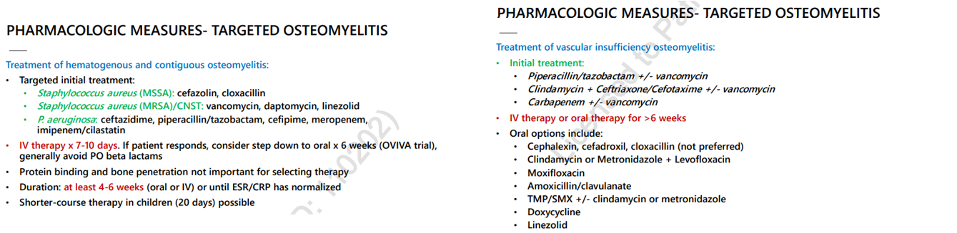 <p>Biggest difference: For vascular insufficiency you need to be thinking about anaerobic coverage for treatment and treatment is generally longer</p>