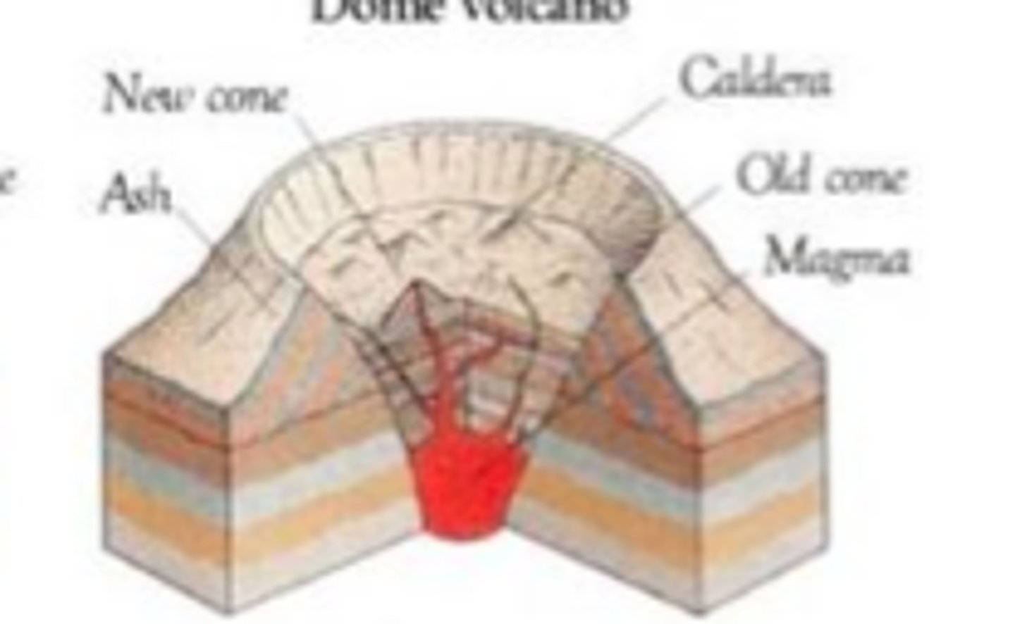 <p>very large depressions that surround the vent of volcanoes</p>