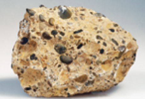 <p>A type of rock that forms when particles from other rocks or the remains of plants and animals are pressed and cemented together</p>