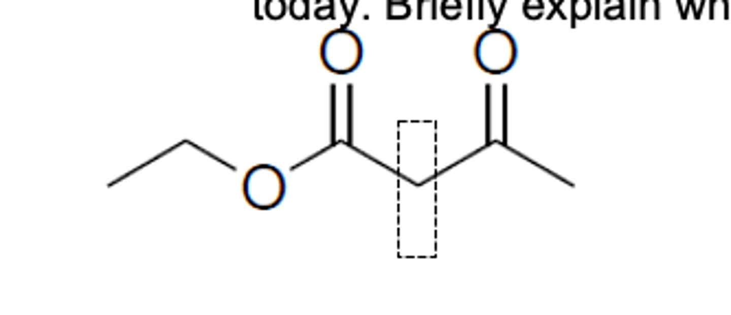 <p>The H in the box is highly acidic because it is surrounded by both the ketone and the ester, instead of just one. This allows for the possibility of more resonance structures when this H is taken away compared to other H's, and allows more electron density to be taken away from the H compared to other H's, rendering the H in the box highly acidic.</p>