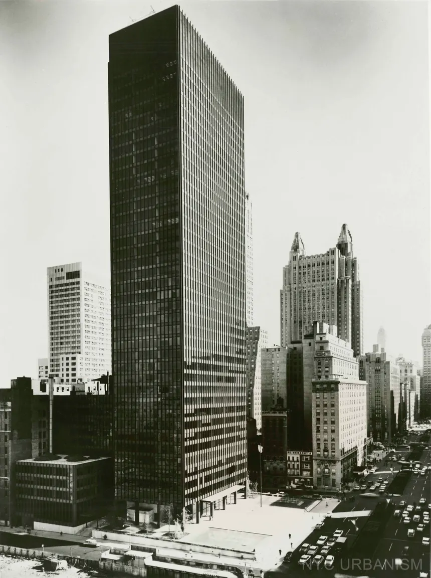 <ul><li><p><strong>ID:</strong> Ludwig Mies van der Rohe &amp; Philip Johnson, 1954–1958 CE, Steel, glass, and bronze, New York City, USA</p></li><li><p><strong>Content:</strong> A sleek, modernist skyscraper with a minimalist glass facade.</p></li><li><p><strong>Function:</strong> Embodies the idea of "less is more," focusing on functionality and simplicity.</p></li><li><p><strong>Context:</strong> Represents the International Style, emphasizing clean, unornamented design.</p></li><li><p><strong>Form:</strong> Grid-like structure, reflective surfaces, open interior spaces.</p></li></ul><p></p>