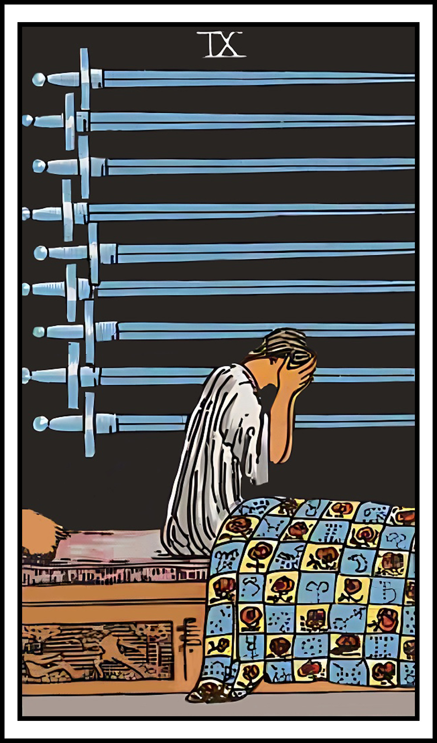 <p>9 of swords</p>