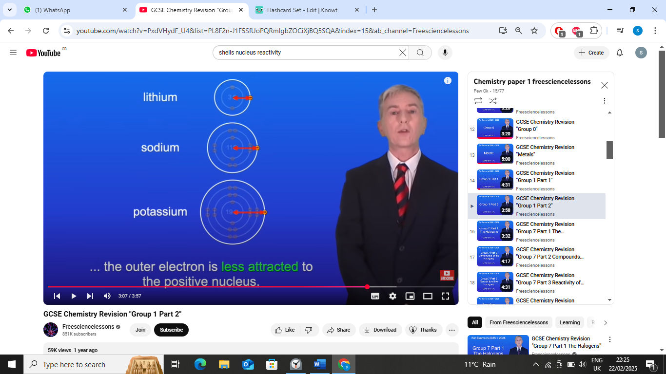 <p>as we go down g1, the radius of the atoms increase so theres a greater distance between the positive nucleus and negative outer electron</p><p>the outer electron is less attracted to the positive nucleus</p>