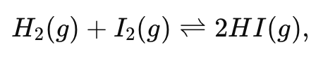 <p><strong>For the reaction:</strong></p><p><strong>initially you have 2.0 M of each H2 and I2 , and no HI. If x moles per liter of H2 react, write the equilibrium concentrations in an ICE table format.</strong></p>
