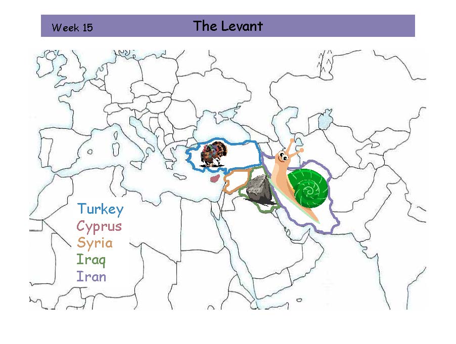 <p>Iran. Purple Outline. Shaped like a snail about to get poked so "he ran"</p>