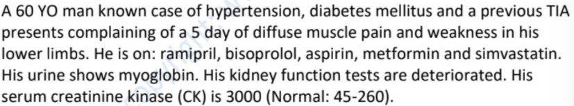 <p>likely diagnosis →</p><p>causing med that needs to be stopped →</p>