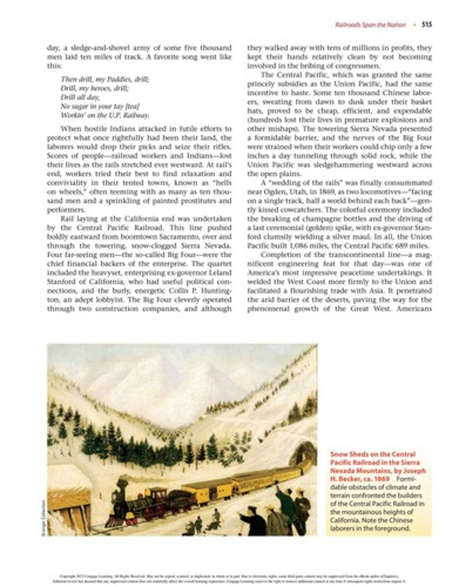 <p>They encountered formidable barriers in the Sierra Nevada, requiring extensive tunneling through solid rock.</p>