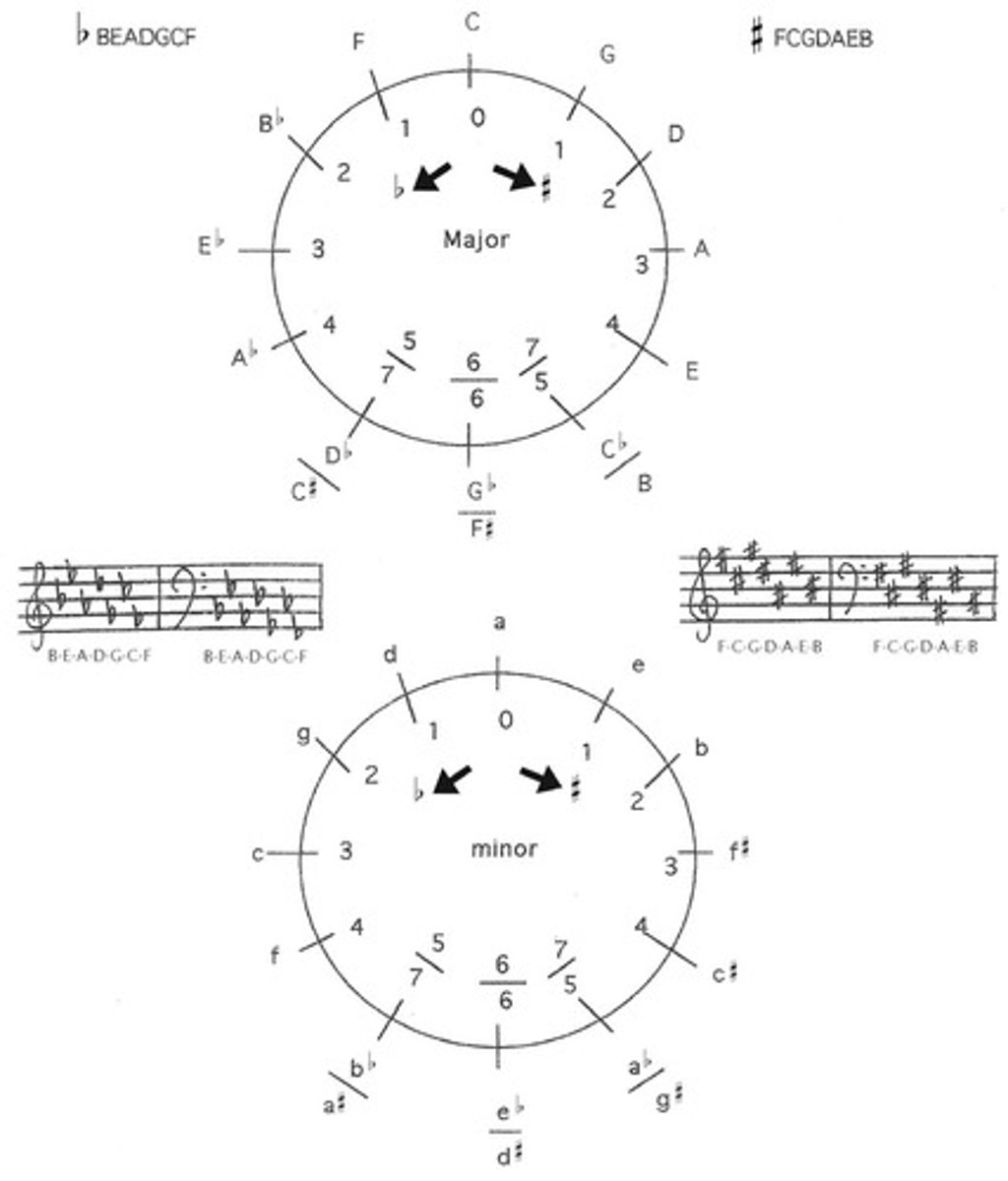 <p>Visual representation of key signatures and relationships.</p>