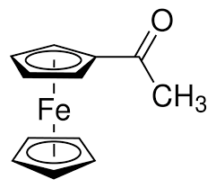 <p>Acetylferrocene is obtained by friedel-crafts acylation of ferrocene</p>