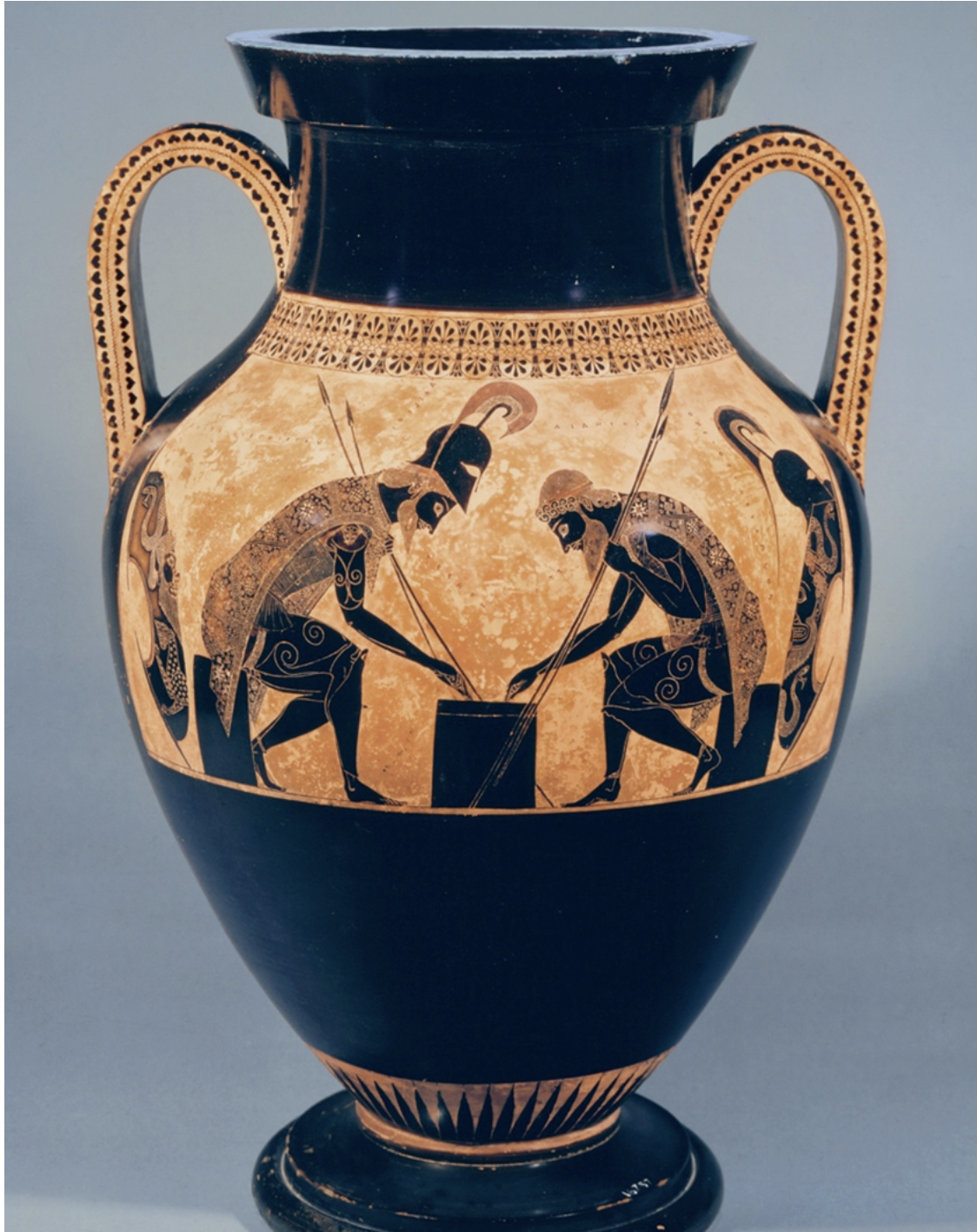 <p><span>What was the significance of this amphora?</span></p><ul><li><p>It was used to store everyday items</p></li><li><p>It marked the grave of an Ancient Greek person</p></li><li><p>Its sophisticated iconography showing Ajax and Achilles is unique among Greek amphoras</p></li><li><p>It contains elements of irony and tragedy for audiences familiar with the iconography</p></li></ul><p></p>