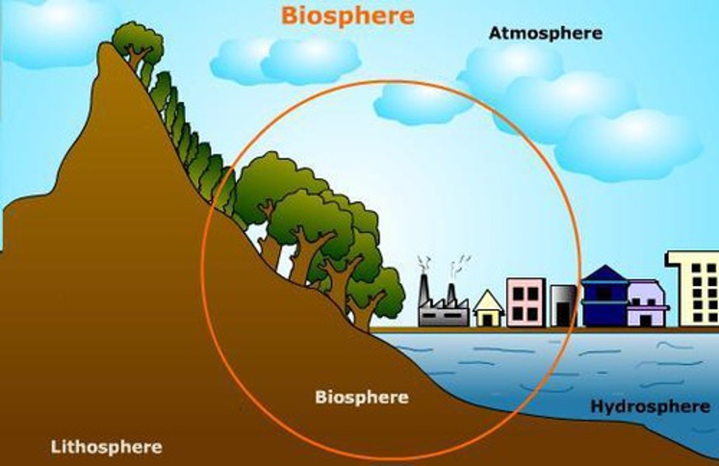 <p>Consists of all life on Earth and all parts of the Earth in which life exists, including land, water, and the atmosphere.</p>