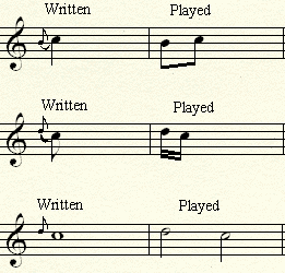 <p>a grace note which delays the next note of the melody, taking half or more of its written time value</p>