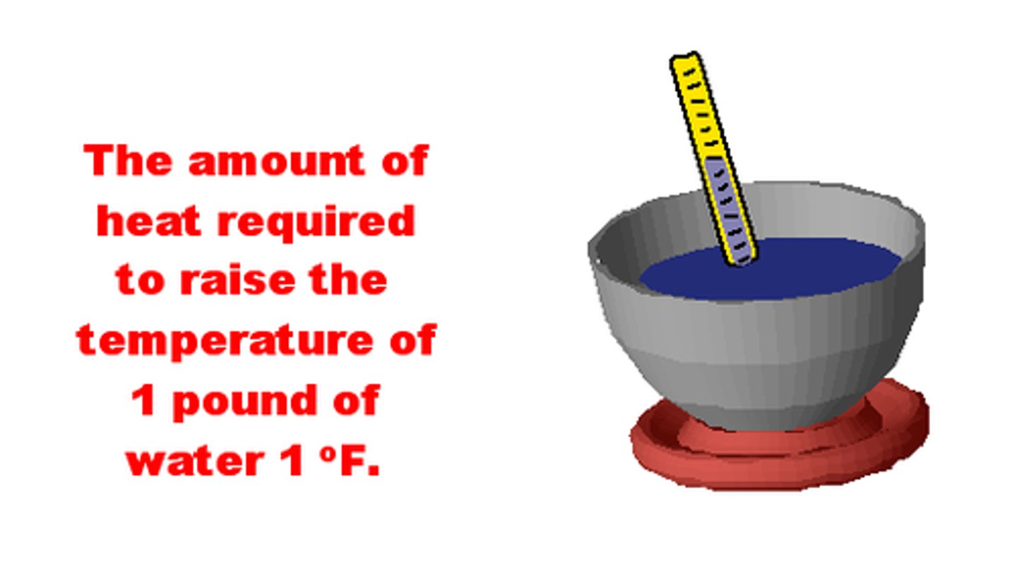 <p>Unit of energy. Amount of heat required to raise the temp. of one pound of water by one degree Fahrenheit.</p>