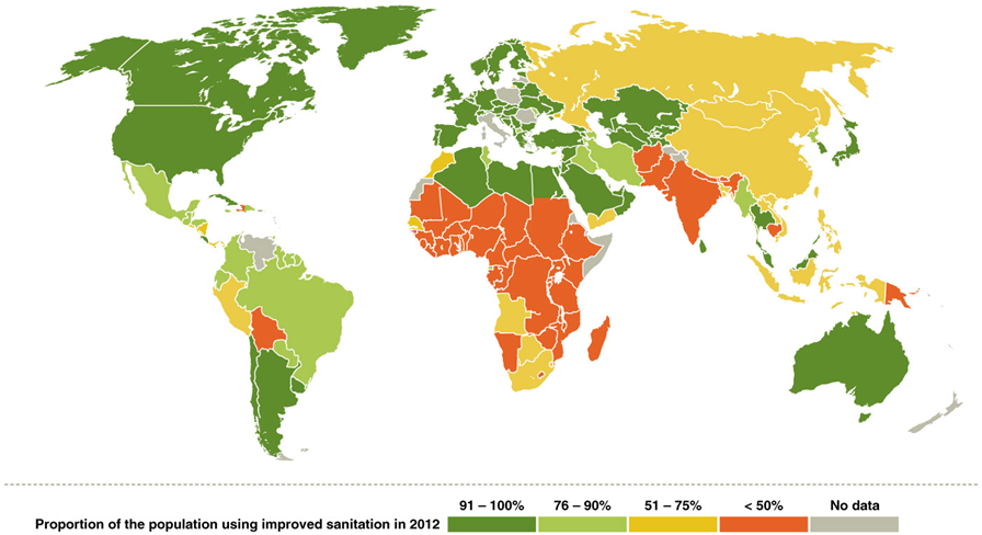 <p><span><span>•to halve, by 2015, the proportion of people without clean water or sanitation</span></span></p><p><span><span>•The world is on track for water, but not sanitation</span></span></p>