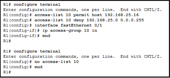 <p>Refer to the exhibit. A network administrator is configuring a standard IPv4 ACL. What is the effect after the command no access-list 10 is entered?</p>