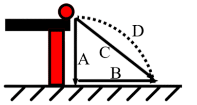 <p>Identify the part of a projectile motion labeled as "C"</p>