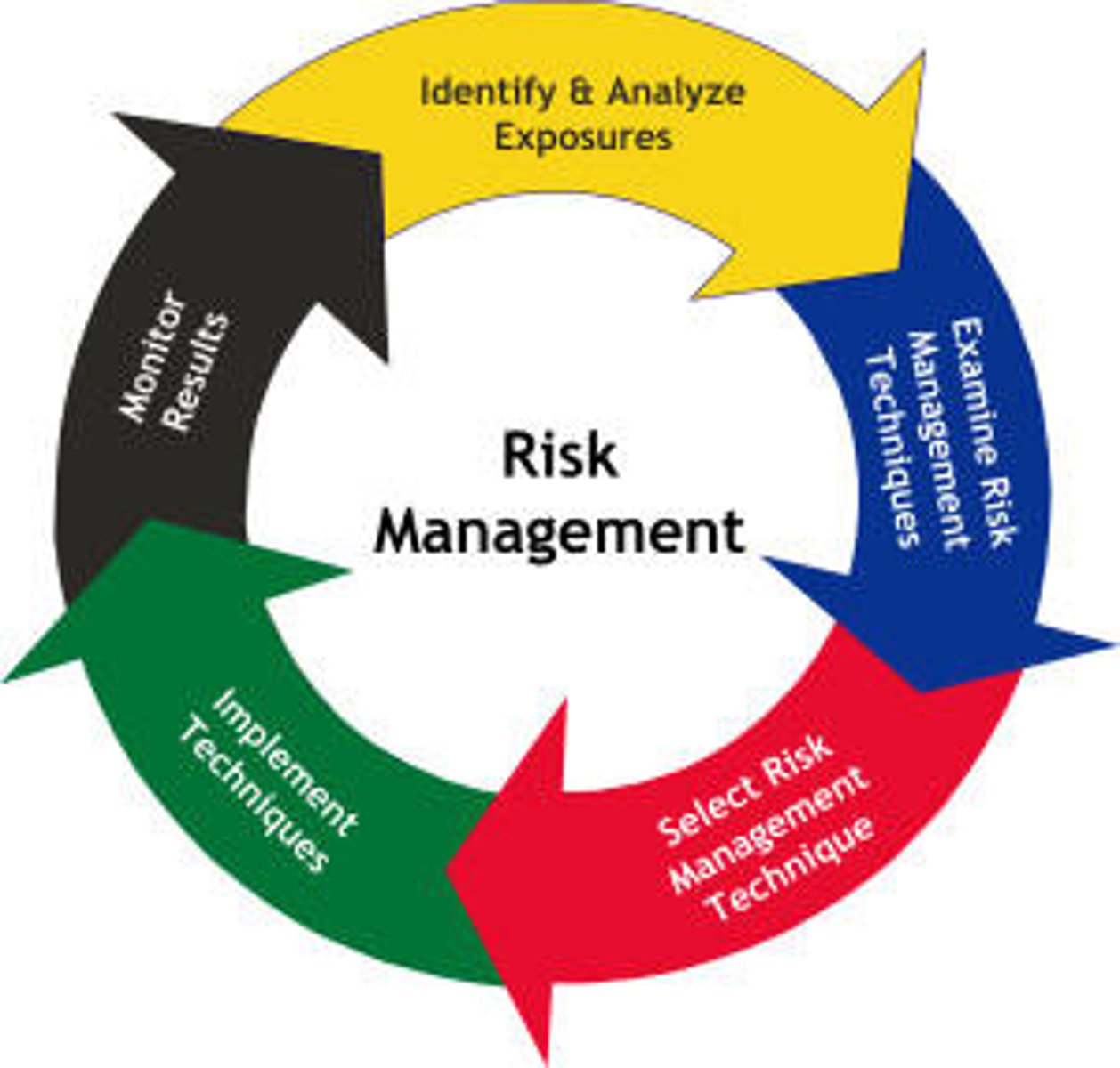 <p>1. risk identification</p><p>2. qualitative risk analysis</p><p>3. quantitative risk assessment</p><p>4. risk response planning</p><p>5. risk monitoring and control</p>