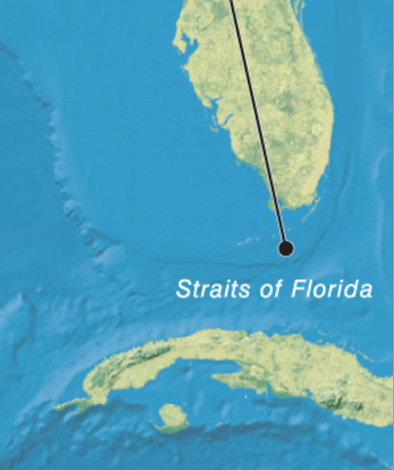 <p>A narrow passage of water connecting two large bodies of water</p>