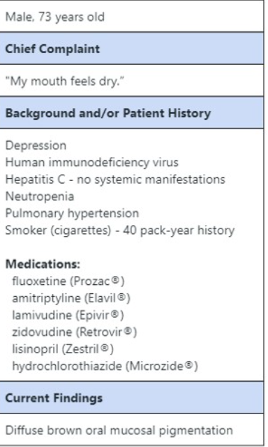 <p>What is the most likely the etiology of the discoloration</p>