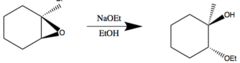 ring opening rxn that generates an alkyl with an alcohol group from the nucleophile attacking the less substituted carbon