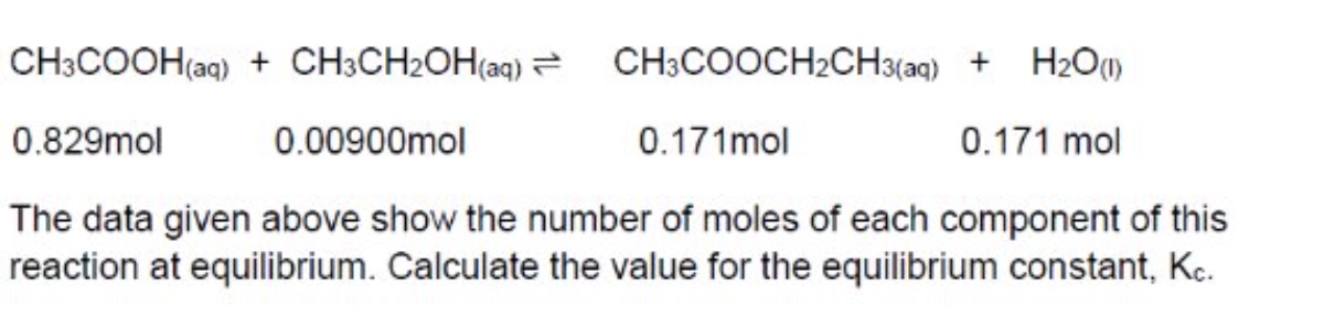 <p>In this example, why can moles be used to find the value of Kc rather than concentration?</p>