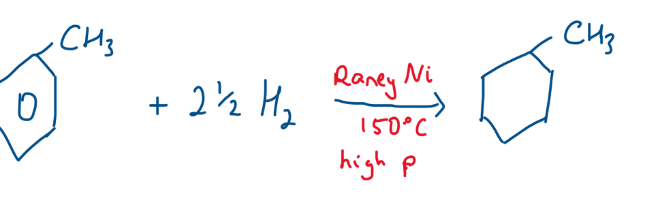 <p>Reagents: H₂; </p><p>Conditions: Nickel catalyst, high temperature and pressure.</p>