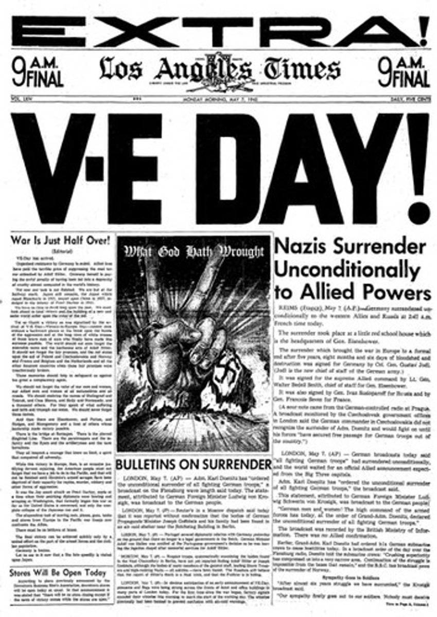 <p>Victory in Europe (Germany surrenders)</p>
