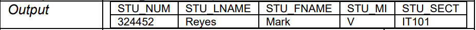 <p>Retrieves a subset of rows</p><p></p><p>σ CONDITION (TABLE) </p><p>Example: σ STU_NUM = 324452 (STUDENTS)</p>
