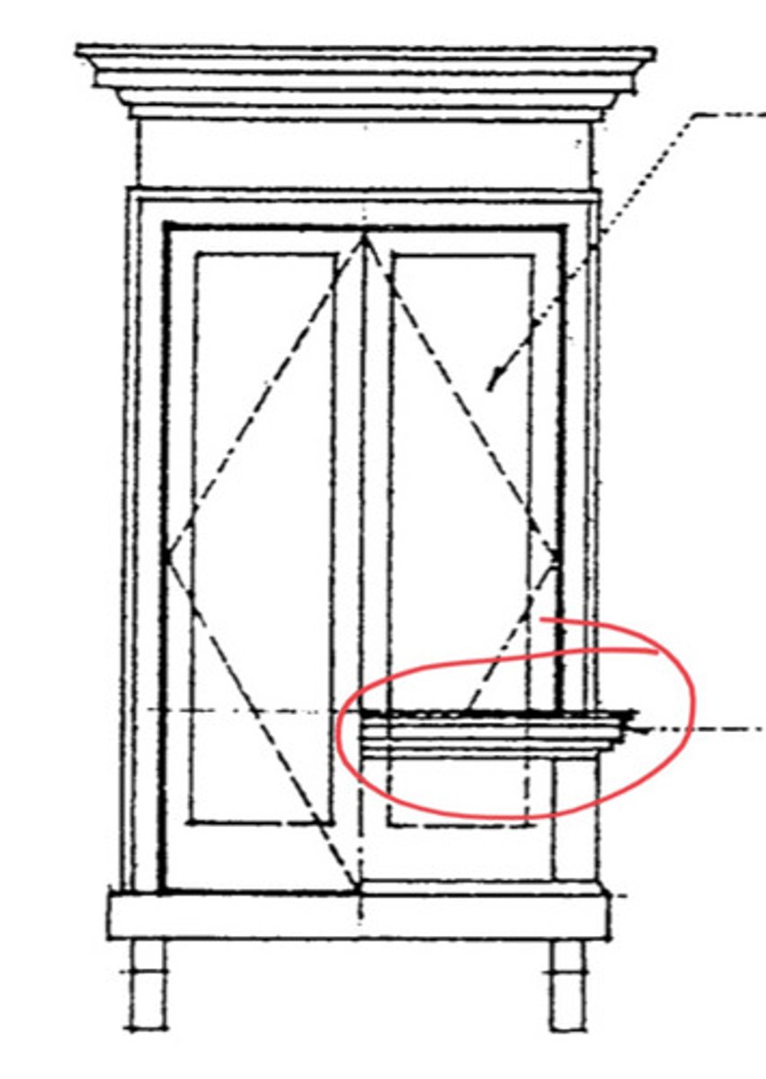 <p>A railing extending from a window to the floor, resembling a balcony when the window is open.</p>