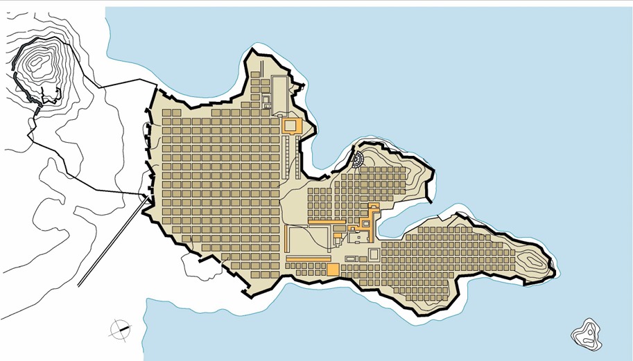 <p>A Mileto (446 a.C) dall'architetto Ippodamo da Mileto; aveva impostato il progetto secondo un'ampia planimetria a scacchiera di 400 isolati residenziali.</p><p>A Mileto va il merito di aver progettato e concepito uno schema di città uniforme e rettangolare, più volte ripreso fino al XIX sec .</p>