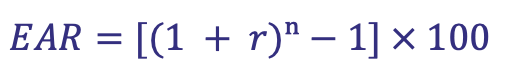 <p>Where:</p><p>‘r’ = relevant periodic flat rate/number of periods</p><p>‘n’ = number of periods over which ‘r’ is compounded</p>