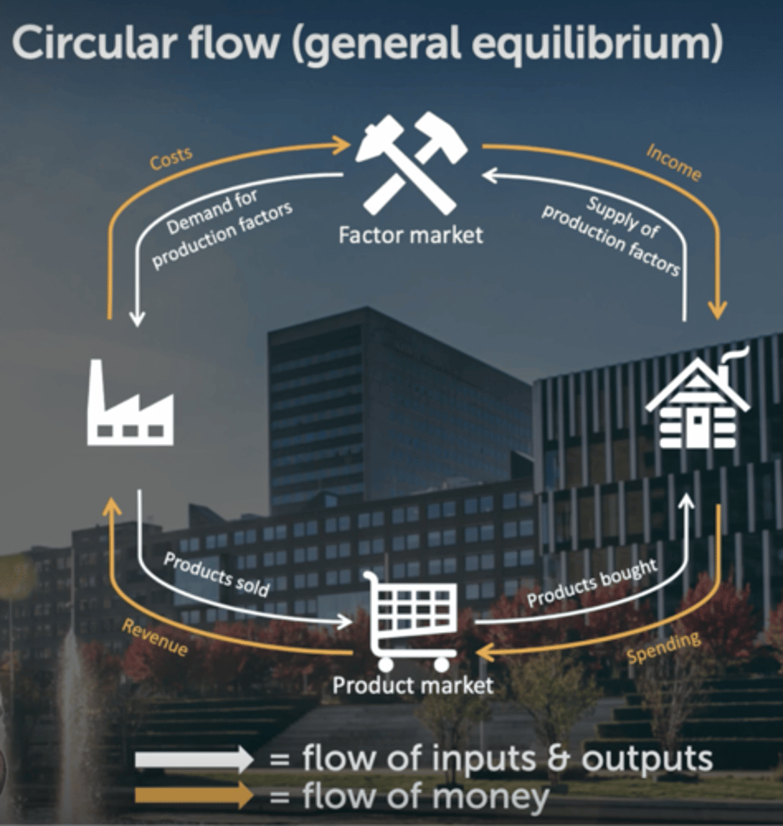 <p>= circulation of money, goods and services between different sectors of the economy<br><br>focus is on the flow of economic activity and income between these sectors which shows how they're interdependent</p>