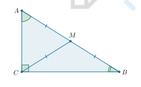 <p>Медиана треугольника, проведенная из вершины прямого угла, равна половине гипотенузы:</p><blockquote><p>CM = 1/2 * AB = AM = MB</p></blockquote><p>Таким образом, получаются два равнобедренных треугольника: </p><blockquote><p>△AMC и △CMB - р/б.</p></blockquote>