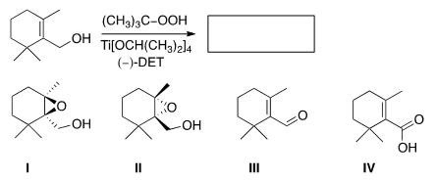 <p>Predict the major product of the following reaction.</p><p>A. I</p><p>B. II</p><p>C. III</p><p>D. IV</p>