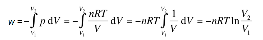 <p>The <strong>work done</strong> during a <strong>reversible isothermal expansion</strong>. The curved area is larger than the rectangle for an irreversible expansion.</p>