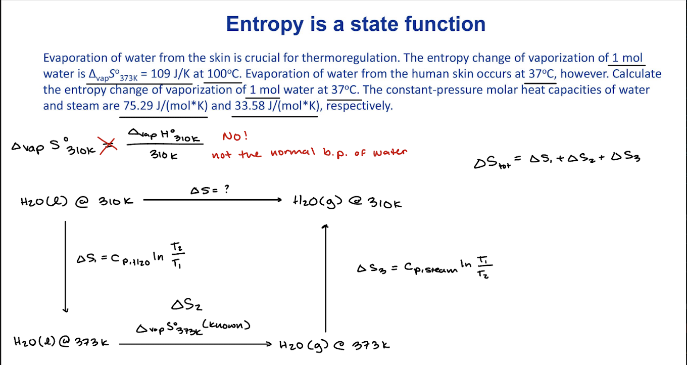 <p>∆<sub>fus</sub>S˚= (∆<sub>fus</sub>H˚)/T<sub>m</sub></p><p>∆<sub>vap</sub>S˚= (∆<sub>vap</sub>H˚)/T<sub>b</sub></p><p>∆<sub>tran</sub>S˚= (∆<sub>tran</sub>H˚)/T<sub>b</sub></p>