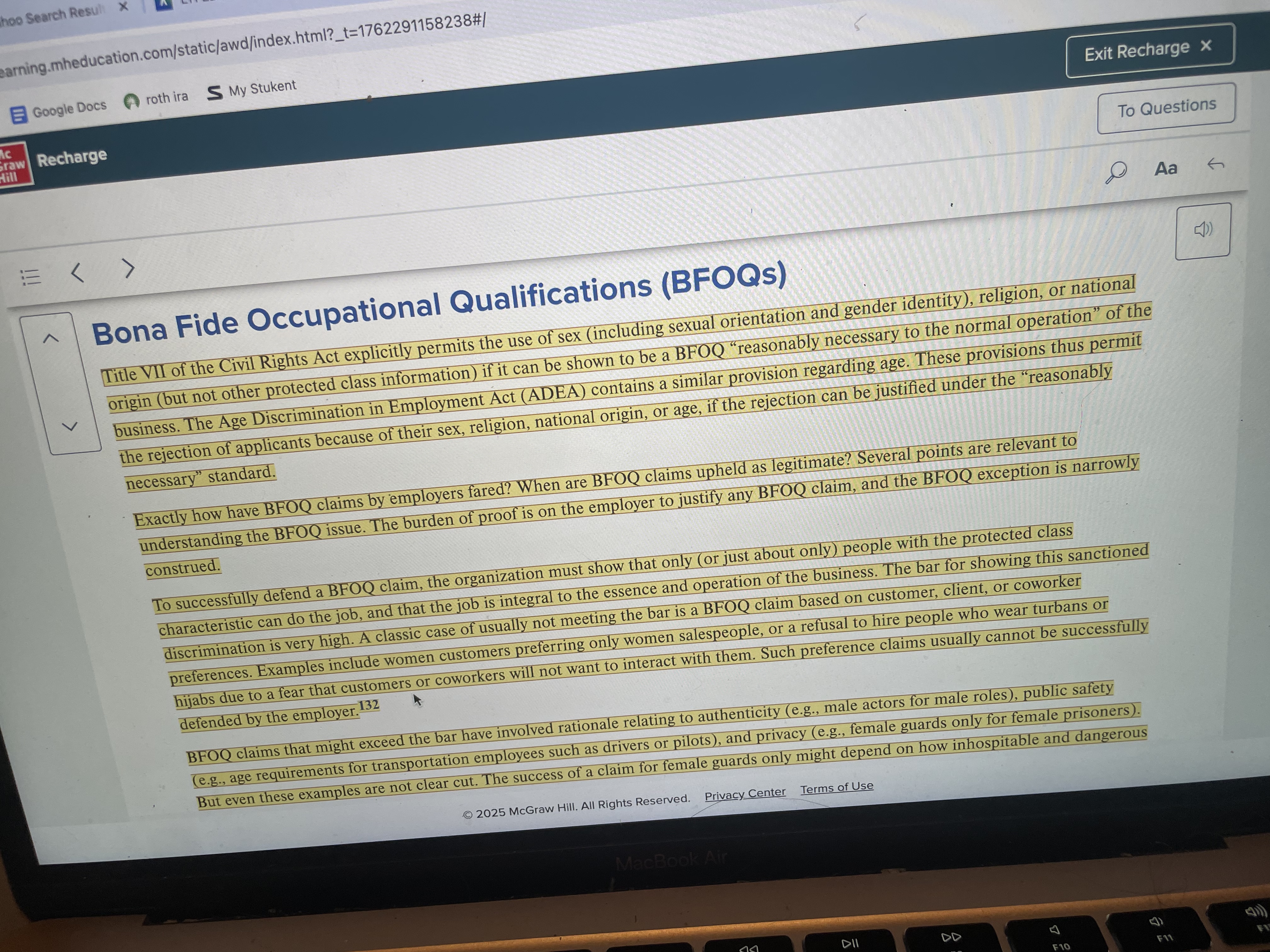 <p>Bona Fide Occupational Qualifications (BFOQs)</p>