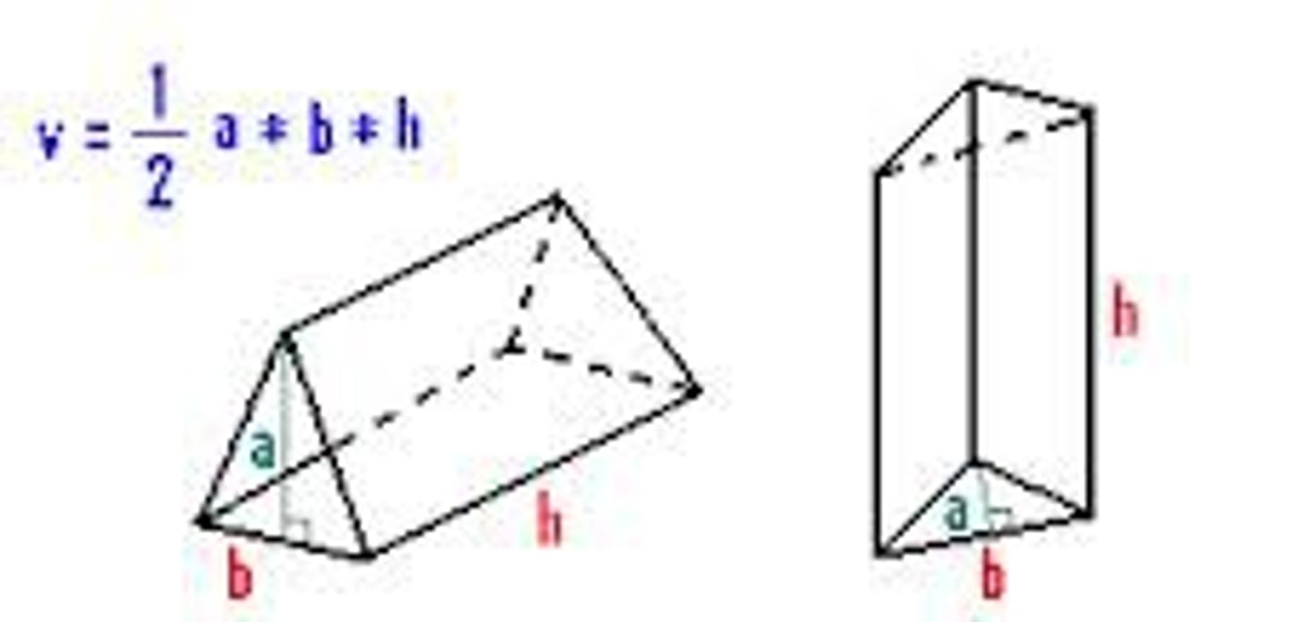 <p>V= bhl/2</p>