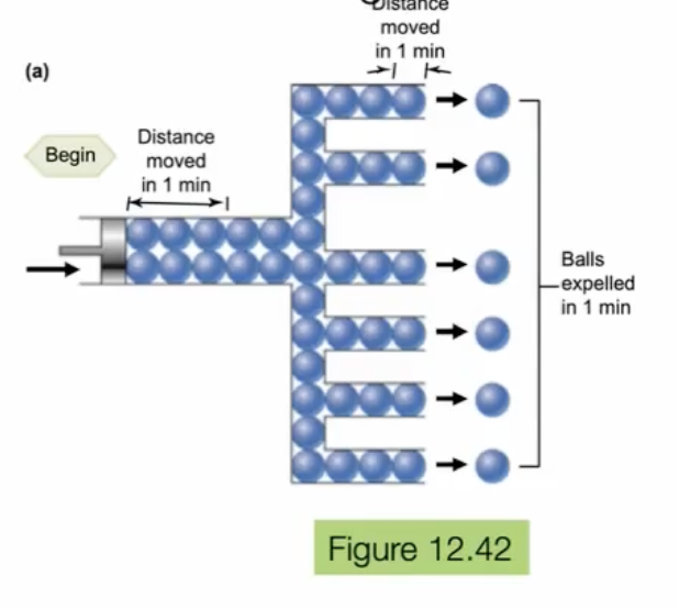 <p>yes because the circulatory system is a closed system over a short acute time</p><ul><li><p>even though each capillary is a lot slower, because there are a lot of them, it evens out</p></li></ul><p></p>