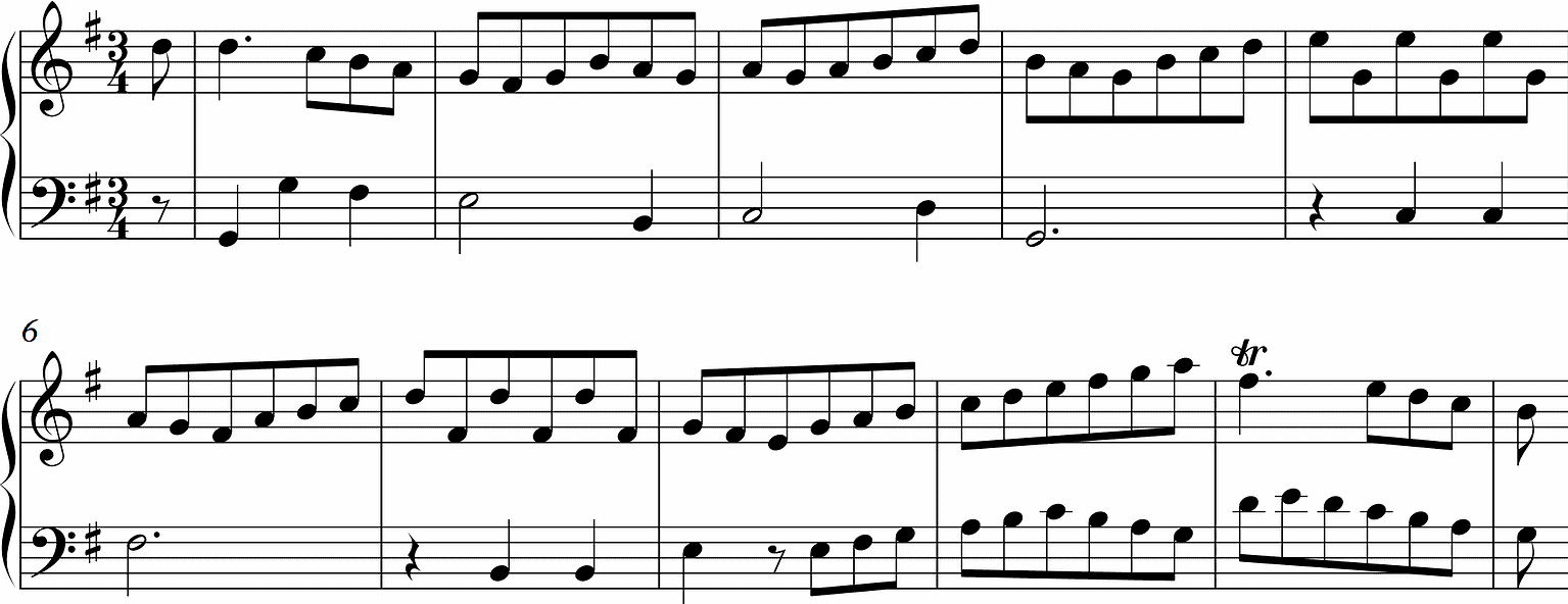 <p>G.F. Handel, Keyboard Suite in G major HWV441/iii, Courante, bars 1–11a (see bars 5–11a)</p>