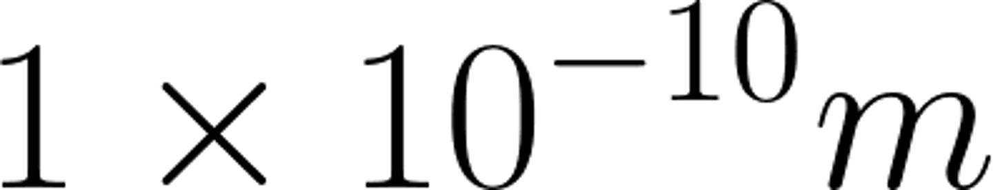 <p>1x10-10 metres.</p>