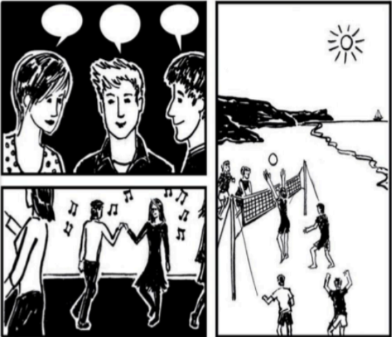 <p>Pictiúr 3, Abairt 3 - They had classes in the morning, sports on the beach in the afternoon and ceilís at night.</p>