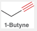 <p>H3C - C —- C - H (terminal)</p><p>H3C - C —- C - CH3 (internal)</p><p>1-butyne (pictured)</p>